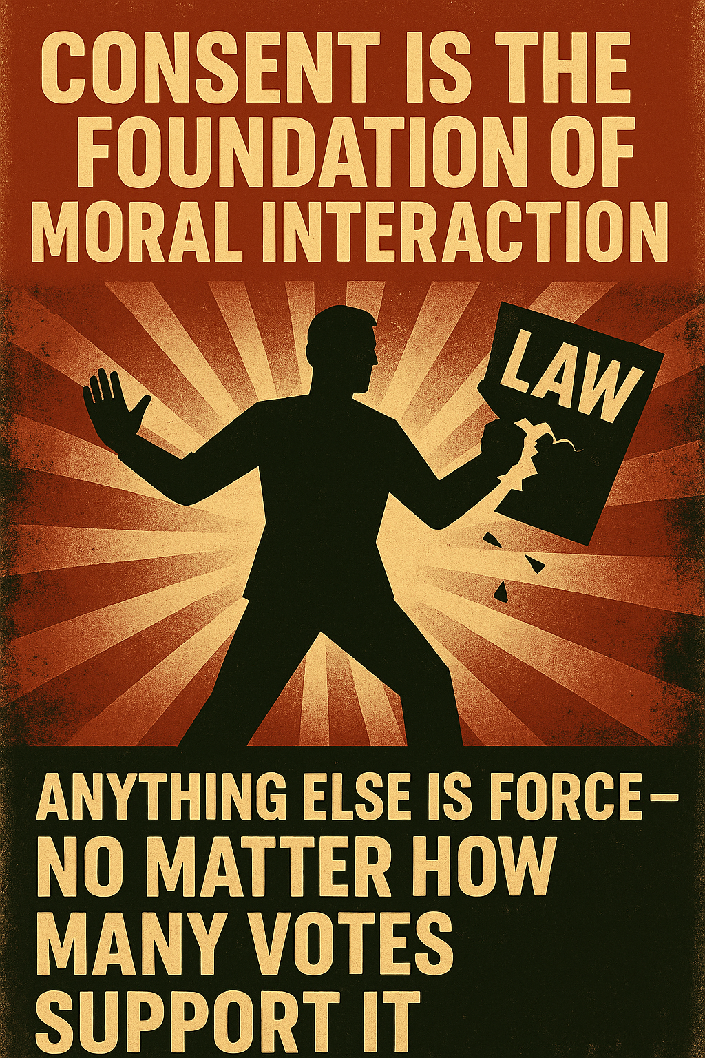 Consent isn’t a courtesy — it’s the whole damn foundation. Without it, every law, tax, or regulation is just force with better branding. A mob with ballots isn’t morally different from a mob with clubs if your individual “no” can be ignored. In Divine Anarcho-Capitalism, no consent means no deal — no contract, no obligation, no cage. That’s the difference between living free and living managed.