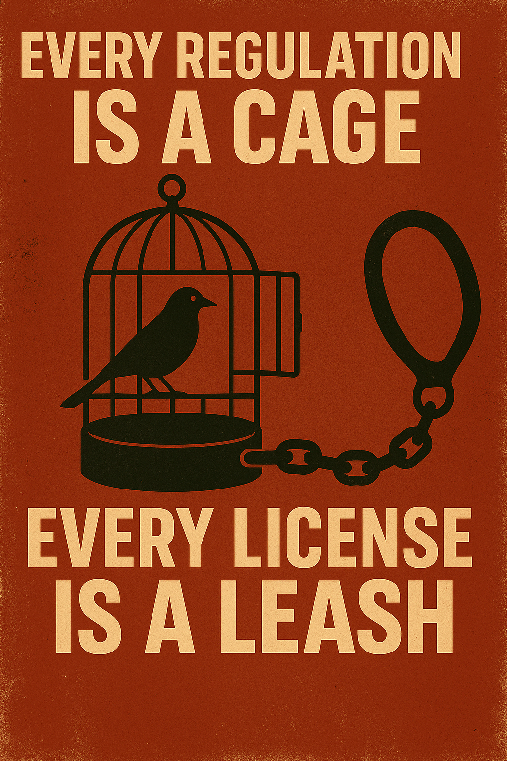 "Every regulation is a cage. Every license is a leash."